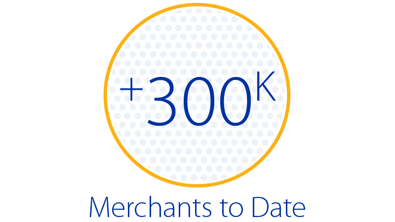 More than 300,000 merchants to date. More than 300,000 merchants to date.